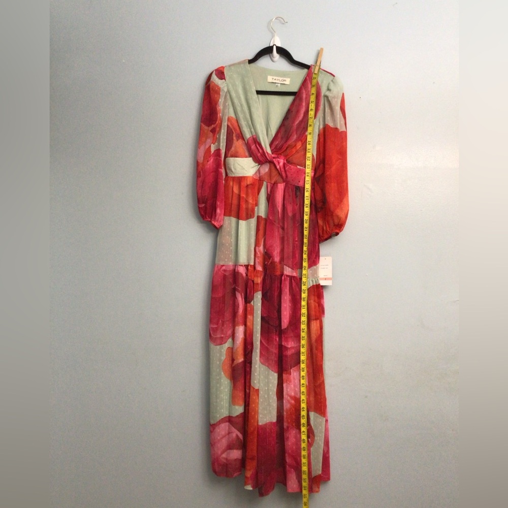 Taylor Red and Green Long Sleeve Dress